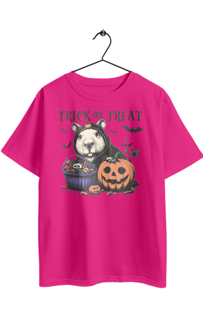 Футболка оверсайз з принтом "Капібара Хелловін". Capybara, halloween, водосвинка, гарбуз, гризун, капібара, свято, тварина, хелловін. 2070702