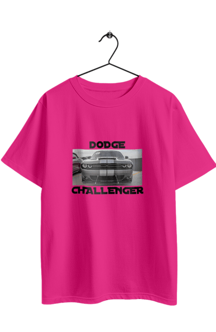 Футболка оверсайз з принтом "Додж челенджер". Автомобіль, американська легенда, додж челенджер, культове авто, масл кар, потужний автомобіль. 2070702