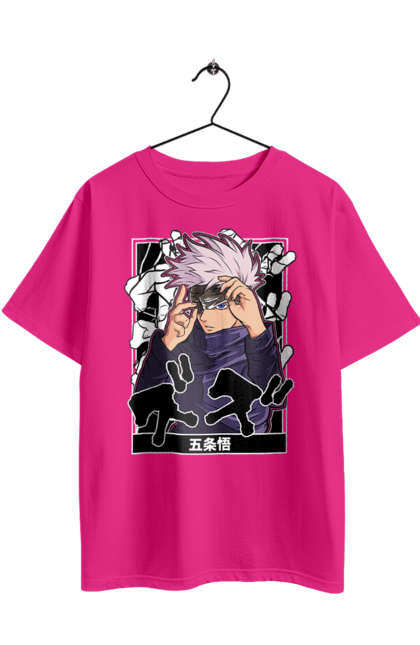 Oversized t-shirt with prints Jujutsu Kaisen Gojo. Anime, dark fantasy, gojo, jujutsu kaisen, magic battle, manga, mystic. 2070702