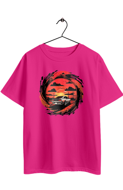 Футболка оверсайз з принтом "Феррарі на заході сонця". Авто, автомобіль, машини, феррарі. 2070702