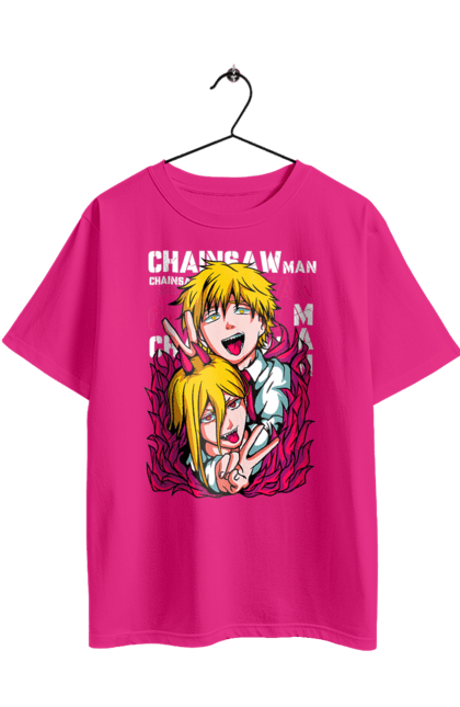 Футболка оверсайз з принтом "Людина Бензопила Пауер та Денджі". Anime, chainsaw man, denji, manga, power, аніме, денджі, людина-бензопила, манга, пауер. 2070702