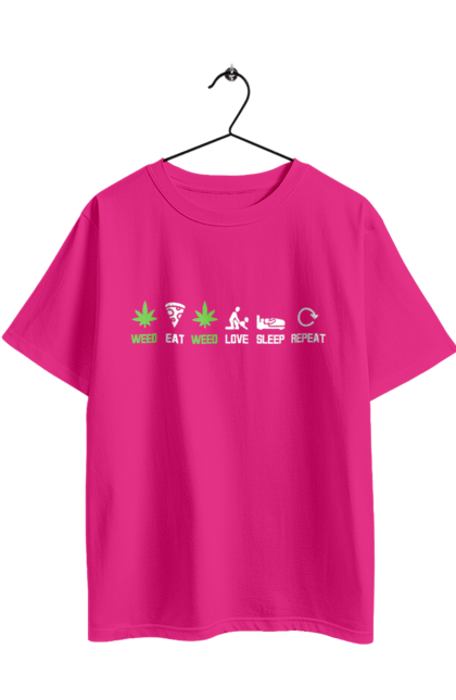 Футболка оверсайз з принтом "Їсти , любити, спати, повторити". Їсти, коноплі, любов, піца, повторити, секс, сон, спати, трава. 2070702