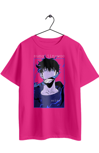 Футболка оверсайз з принтом "Тільки я візьму новий рівень". Anime, manga, solo leveling, sung jinwoo, аниме, манга, новий рівень, сонг джін. 2070702