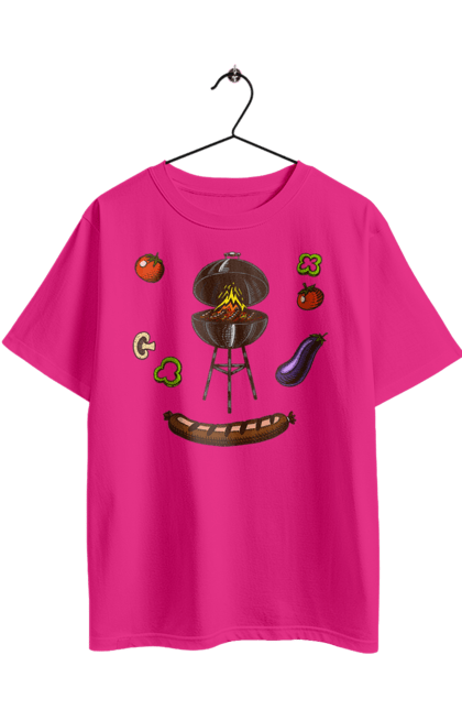 Футболка оверсайз з принтом "Барбекю Сосиска". Барбекю, гриль, смажити, сосиска. 2070702