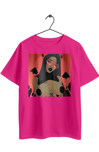 Футболка оверсайз з принтом "Диявол З Цицьками". Гола, диявол, сиськи. 2070702