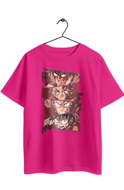 Футболка оверсайз з принтом "Боротьба героїв". Аніме, атака титанів, бій, геройська академія, головний герой, демон, клинок, манга. 2070702