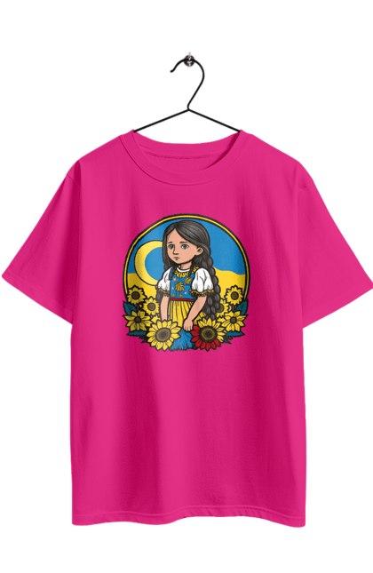 Футболка оверсайз з принтом "Мила Українська дівчинка". Блакитний, жовтий, жовто-блакитний, зроблено в україні, патріот, патріоти україни, підтримую україну, прапор україни, україна, українська дівчинка. 2070702