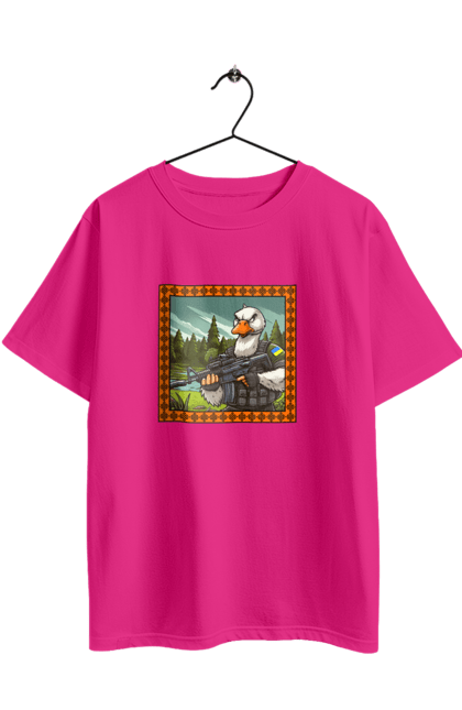 Футболка оверсайз з принтом "Гусячий десант". Біологічна зброя, бойові гуси, військовий гусак, гусячий десант, зброєні сили, прапор, символіка, україна. 2070702