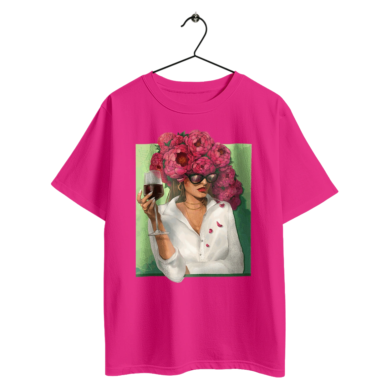 Girl with peonies and a glass