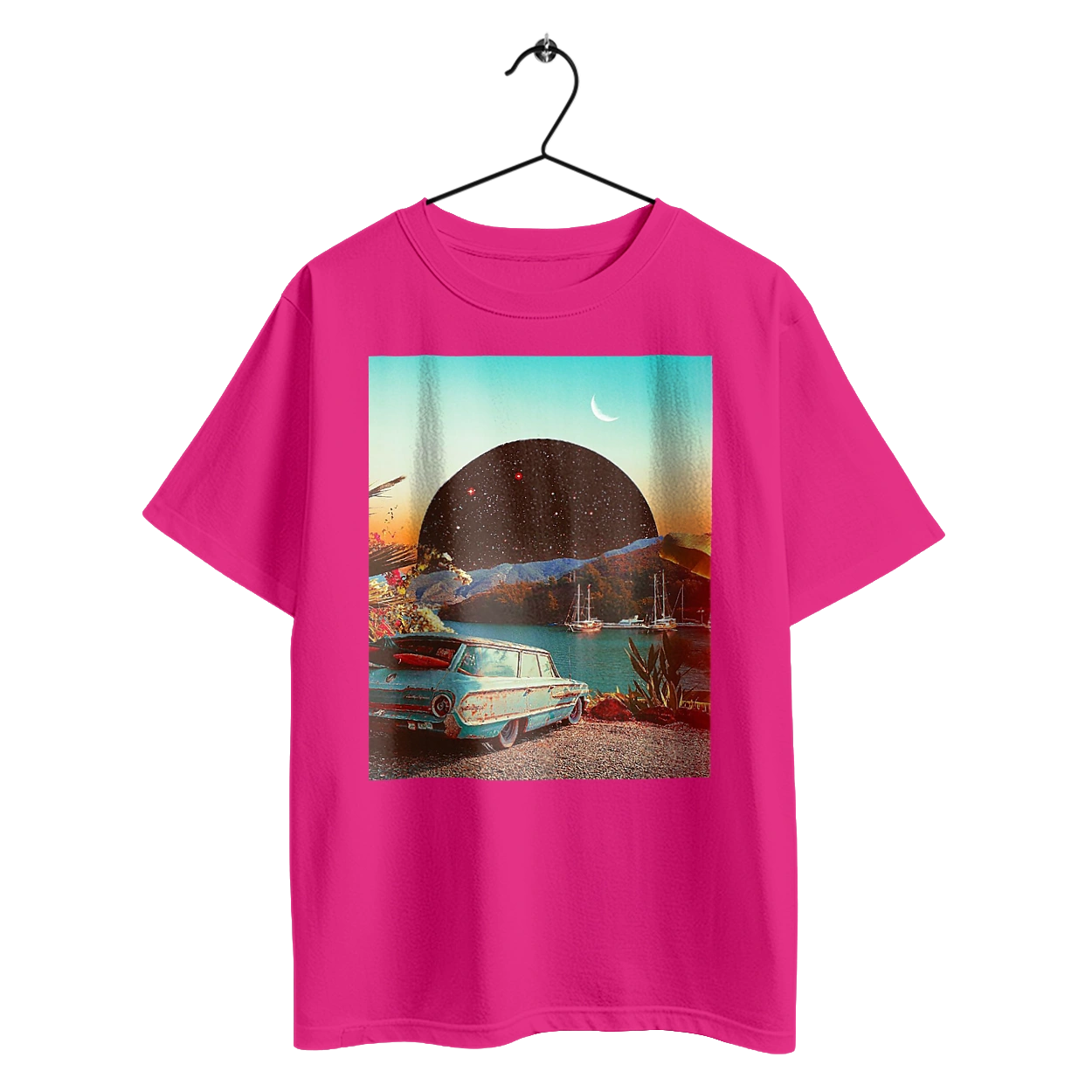 Painting, car by the river