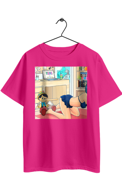 Футболка оверсайз з принтом "Буратіно У Дорослій Казці". Бетмен, буратіно, гола, поцілунок, прикол. 2070702