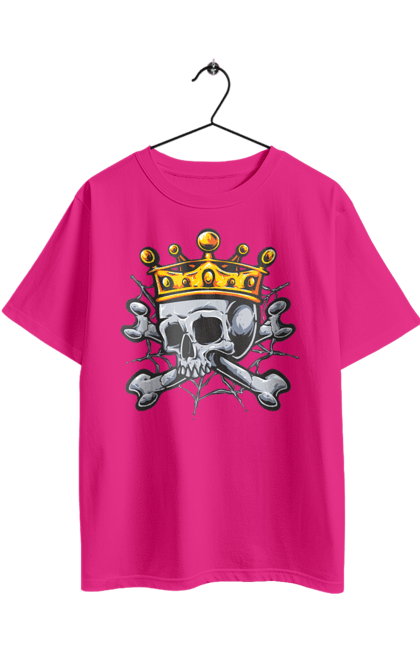 Футболка оверсайз з принтом "Череп з короною". Зуби, кістки, король, корона, павутиння, череп. 2070702