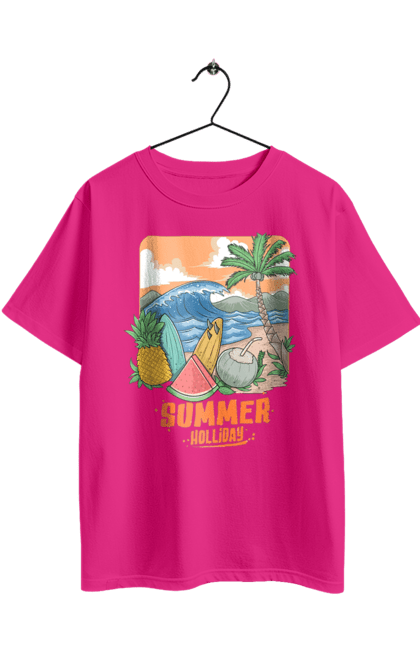 Футболка оверсайз з принтом "Літні Свята". Ананас, літо, море, пальма, хвилі. 2070702