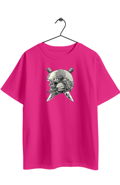 Футболка оверсайз з принтом "Череп пілота". Військовий, захисник, ніж, пілот, череп, шолом. 2070702