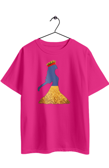 Футболка оверсайз з принтом "Україна". Вінок, дівчина, дівчинка, жовтий синій, жовто-блакитне, маки, національні кольори, небо, пшеничне поле. 2070702