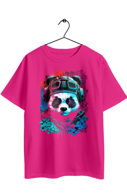 Футболка оверсайз з принтом "Панда в VR шолом". Віртуальна реальність, гік, панда, персонаж, шолом. 2070702
