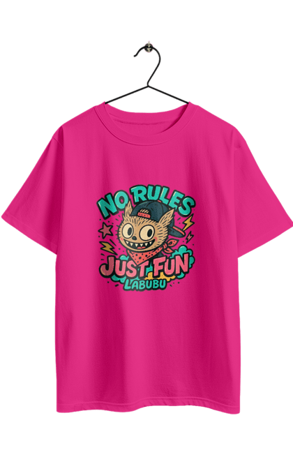 Футболка оверсайз з принтом "Лабубу". Norulesjustfun, y2k, бандана, вуличний стиль, грайливий, графіті, зухвалий, лабубу, ретромультяшка, яскраво. 2070702