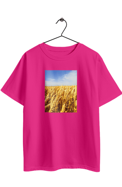Футболка оверсайз з принтом "Україна". Голубизна, красота, небо, поле, природа, пшеница. 2070702