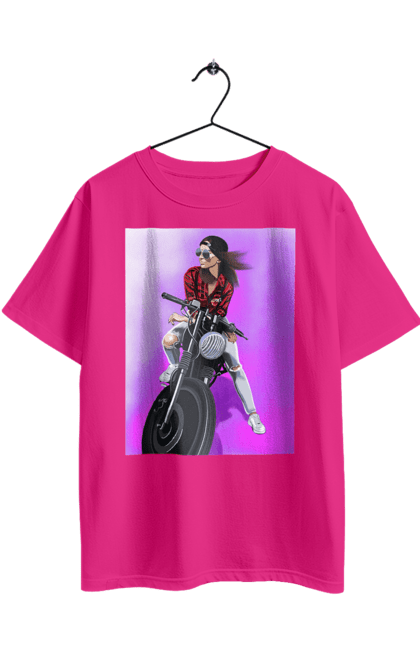 Футболка оверсайз з принтом "Дівчина Байкер". Байк, байкер, гонка, дівчина, мото, мотор, мотоцикл, поїздка, стиль, стиль життя. 2070702