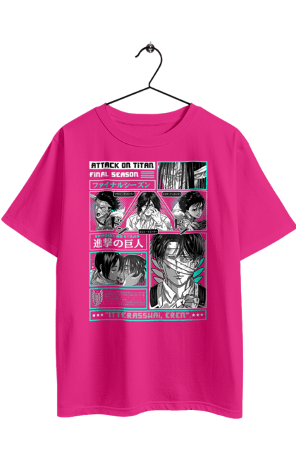 Oversized t-shirt with prints Attack on Titan. Action film, anime, attack on titan, dark fantasy, drama, eren, eren jaeger, manga, post-apocalyptic. 2070702