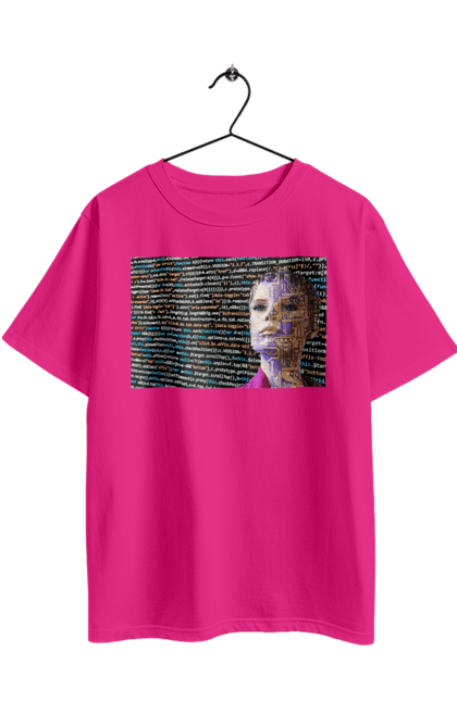 Футболка оверсайз з принтом "Штучний Розум". Айті, айтішник, гик, жінка, знання, інженер, інтелект, кібер, кібернетика, кіборг, код, комп, комп`ютерник, кристал, машинне навчання, мікросхема, мозок, портрет, програміст, професіонал, професія, розробник, розум, світиться, світло, хакер, чіп, штучний інтелект, штучний розум. 2070702