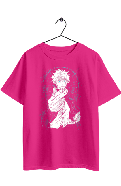 Oversized t-shirt with prints Jujutsu Kaisen Gojo. Anime, dark fantasy, gojo, jujutsu kaisen, magic battle, manga, mystic. 2070702