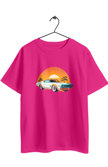 Футболка оверсайз з принтом "Гарне авто на закаті". Авто, закат, солнце. 2070702