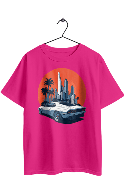 Футболка оверсайз з принтом "Авто". Гонка, захід сонця, спортивний автомобіль, швидкість. 2070702