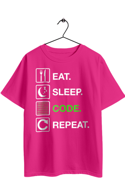 Футболка оверсайз з принтом "Їж Cпи Кодуй Повторюй". Айті, айтішник, для айтішника, для програміста, їж спи, кодуй повторюй, подарунок айтішнику, подарунок програмісту, програміст, розробник. 2070702