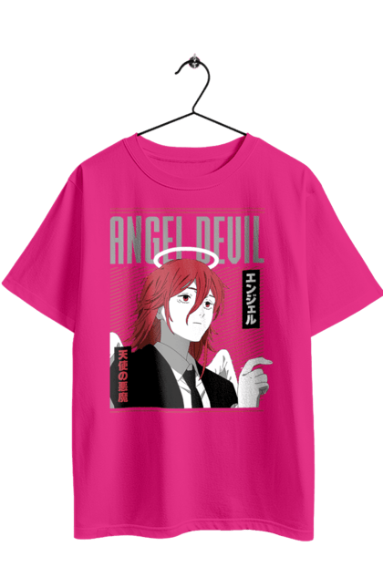 Футболка оверсайз з принтом "Людина Бензопила Диявол ангел". Angel devil, anime, chainsaw man, manga, аніме, диявол ангел, людина-бензопила, манга. 2070702