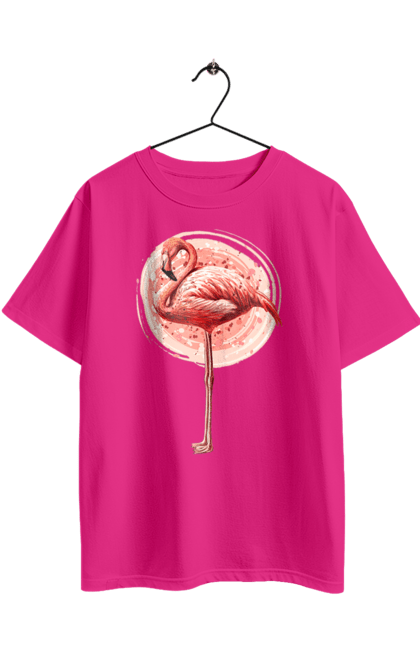 Футболка оверсайз з принтом "Фламінго Арт". Рожеве фламінго, тварина, фламінго. 2070702
