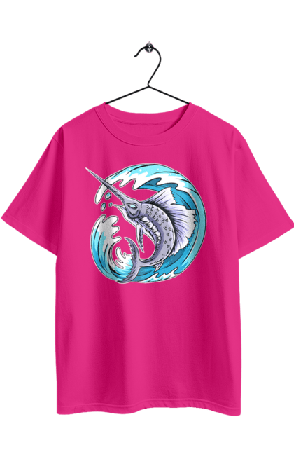 Футболка оверсайз з принтом "Риба Меч І Хвиля". Риба меч, хвиля. 2070702