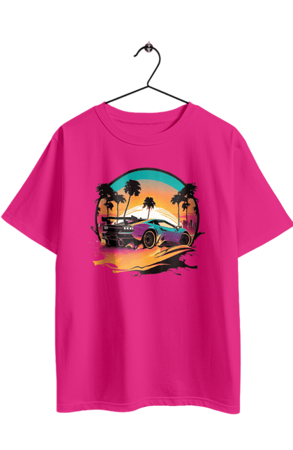 Футболка оверсайз з принтом "Ламборджині Сінтвейв". Авто, автомобіль, ламба, ламборджині, машини, сінтвейв. 2070702