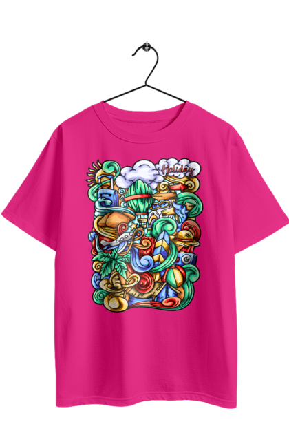 Футболка оверсайз з принтом "Канікули відпочинок арт". Відпочинок, канікули, літо, море, пляж, подорож. 2070702