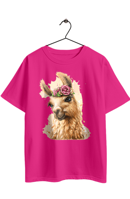 Oversized t-shirt with prints Lama Portrait. Animal, lama, portrait. 2070702