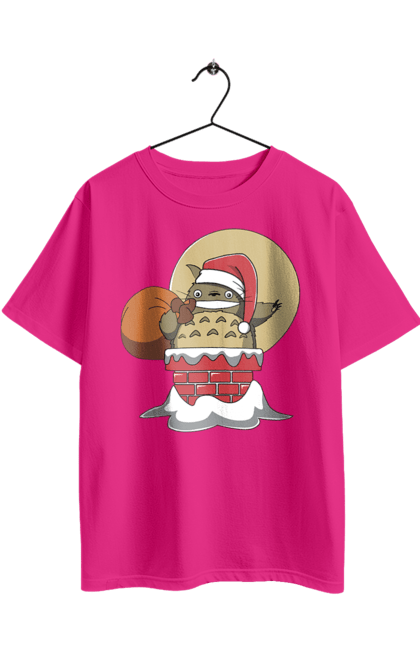 Футболка оверсайз с принтом Тоторо Санта Клаус. Santa claus, аниме, комедия-драма, мой сосед тоторо, приключения, санта, санта клаус, сериал, фильм, фэнтези. 2070702