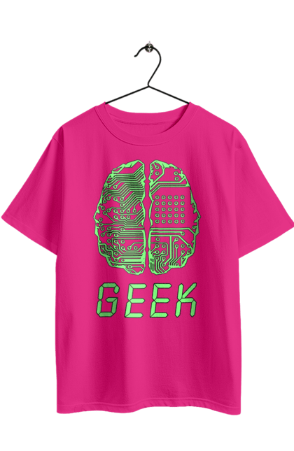 Футболка оверсайз з принтом "Гик Мозок Неоновий". Айті, айтішник, гик, друкована плата, зелений, знання, інженер, кібер, кібернетика, кіборг, код, комп, комп’ютерник, кристал, мікросхема, мозок, неон, неоновий, програміст, професіонал, професія, розробник, розум, світиться, світло, чіп. 2070702