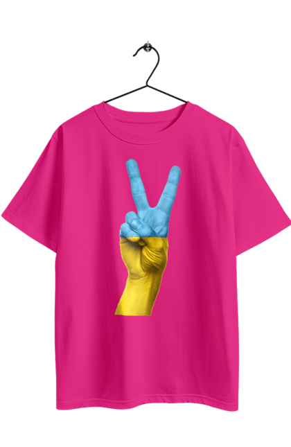 Футболка оверсайз з принтом "Два Пальця, Світ, Україна". Мир, рука, україна. 2070702