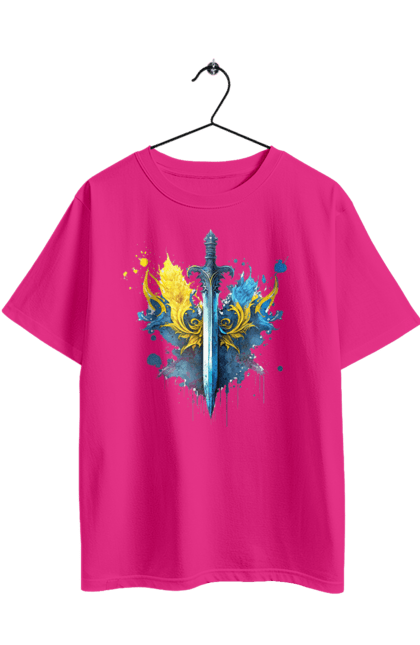 Футболка оверсайз з принтом "Меч в українському стилі". Герб, меч, перемога, прапор, символ україни, тризуб, україна. 2070702