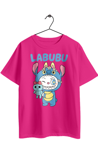 Футболка оверсайз з принтом "Лабубу". Іграшка лабубу, лабубу, лабубу кока кола, мерч лабубу, мила, синя лабаба, смішна лабубу. 2070702