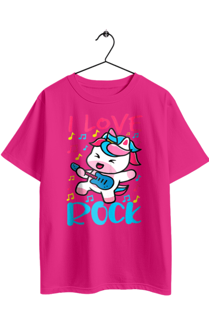 Футболка оверсайз с принтом Единорог. Гитара, грива, единорог, животные, музыка, рог, рок, сказочные существа, фиолетовый. 2070702
