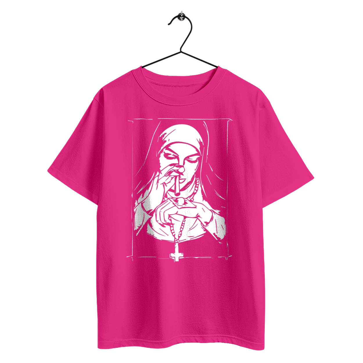 The nun sniffs the powder