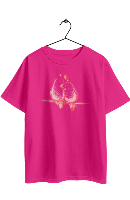 Футболка оверсайз з принтом "Закохані Попугайчики". Закохані, папуги. 2070702