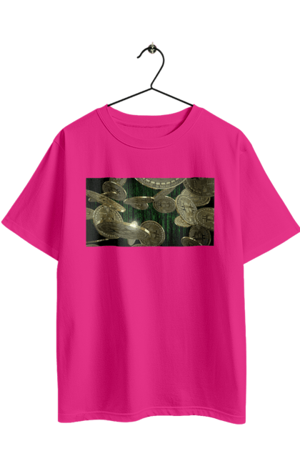 Футболка оверсайз з принтом "Біткойн". Багатство, біткойн, валюта, гроші, криптовалюта, курс, майнінг, матриця, монета, розкіш, цифровий світ. 2070702