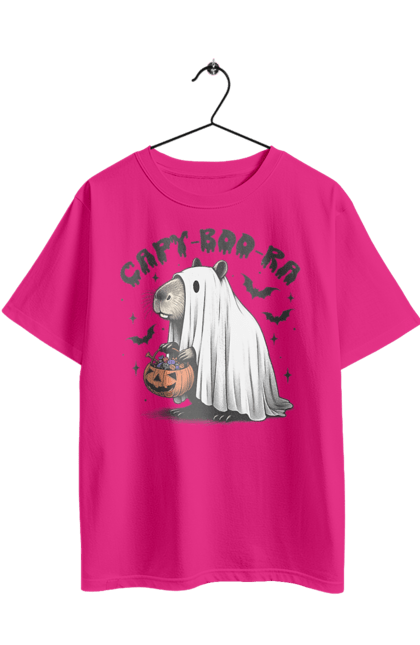 Футболка оверсайз з принтом "Капібара Хелловін". Capybara, halloween, водосвинка, гарбуз, гризун, капібара, привид, свято, тварина, хелловін. 2070702