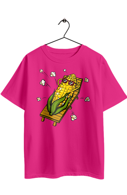 Футболка оверсайз з принтом "Кукурудза Загоряє На Лежаках". Кукурудза, лежак, попкорн. 2070702