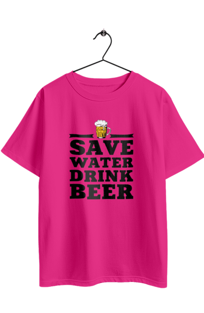Oversized t-shirt with prints Save water, drink beer (black). 18+, alcohol, bar, beer, humor, jokes, lovers of piss, memes, text, to men. 2070702