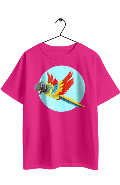Футболка оверсайз з принтом "Папуга". Барвистий папуга, какаду, кольоровий папуга, папуга, що летить. 2070702
