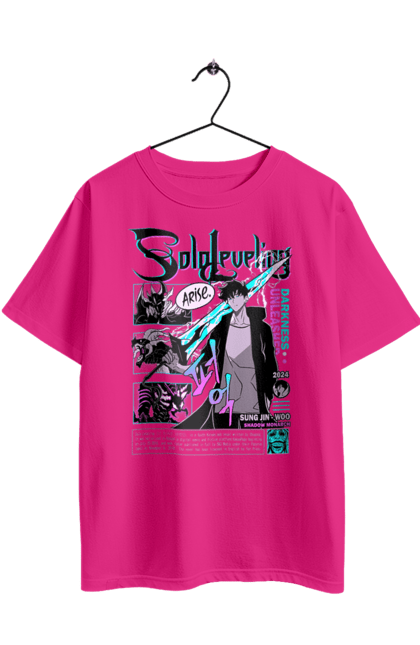 Футболка оверсайз з принтом "Тільки я візьму новий рівень". Anime, manga, solo leveling, sung jinwoo, аниме, манга, новий рівень, сонг джін. 2070702