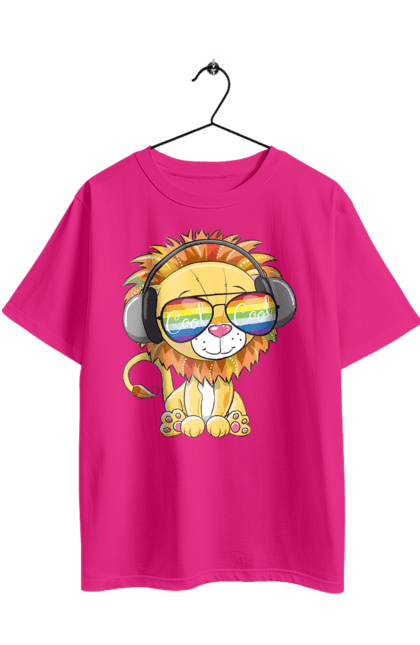 Футболка оверсайз з принтом "Левеня В Окулярах І Навушниках". Лев, левеня, навушники, окуляри. 2070702